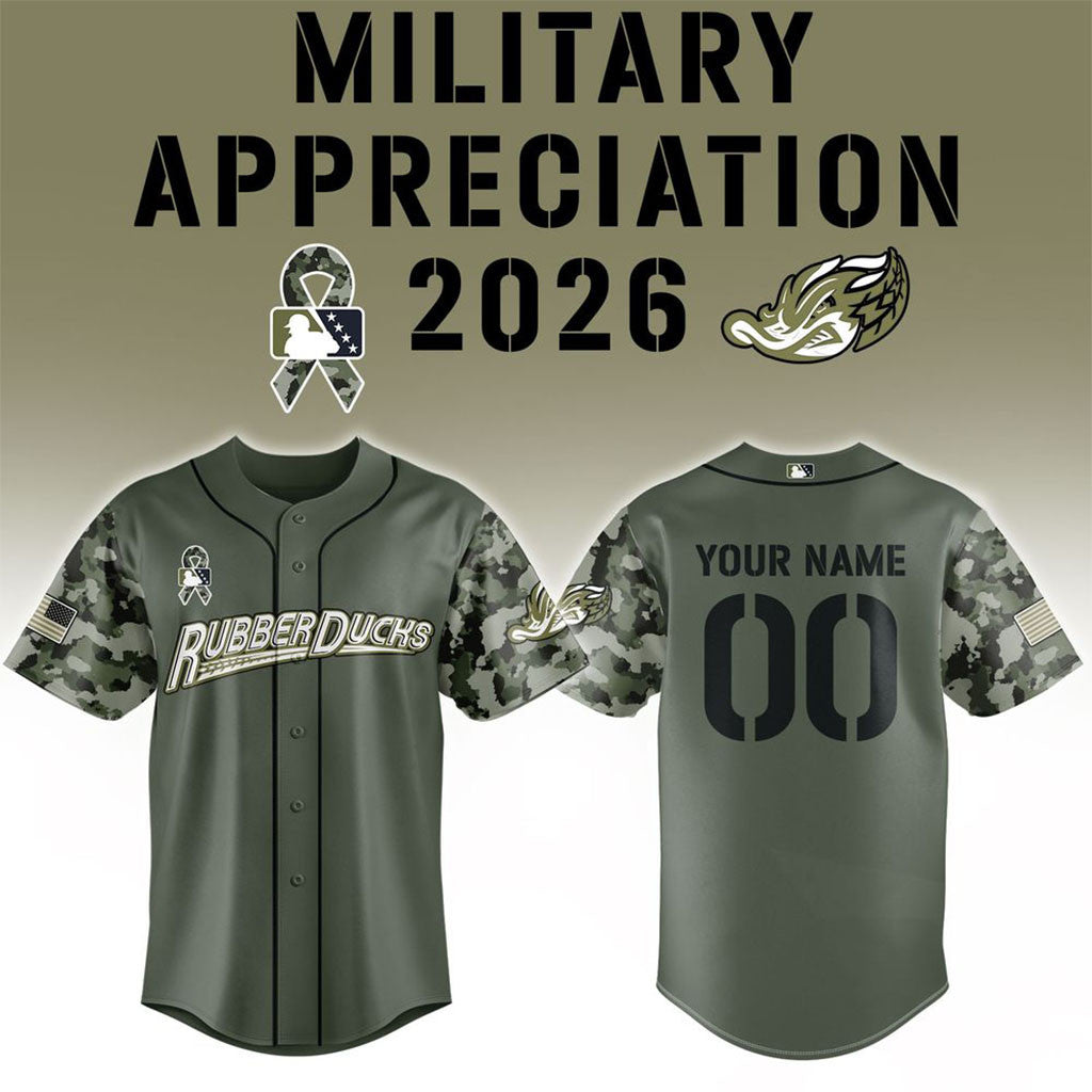 Personalized Akron RubberDucks X Military Appreciation Night 2026 Baseball Jersey Fan Merch - Merchluma