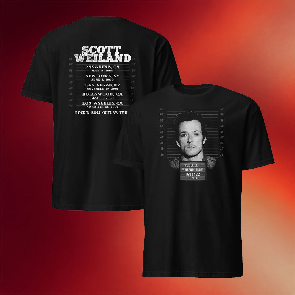 Scott Weiland Merch 2026 Rock N Roll Outlaw Mugshot Vintage T-Shirt Scott Weiland Tour Merch - Merchluma