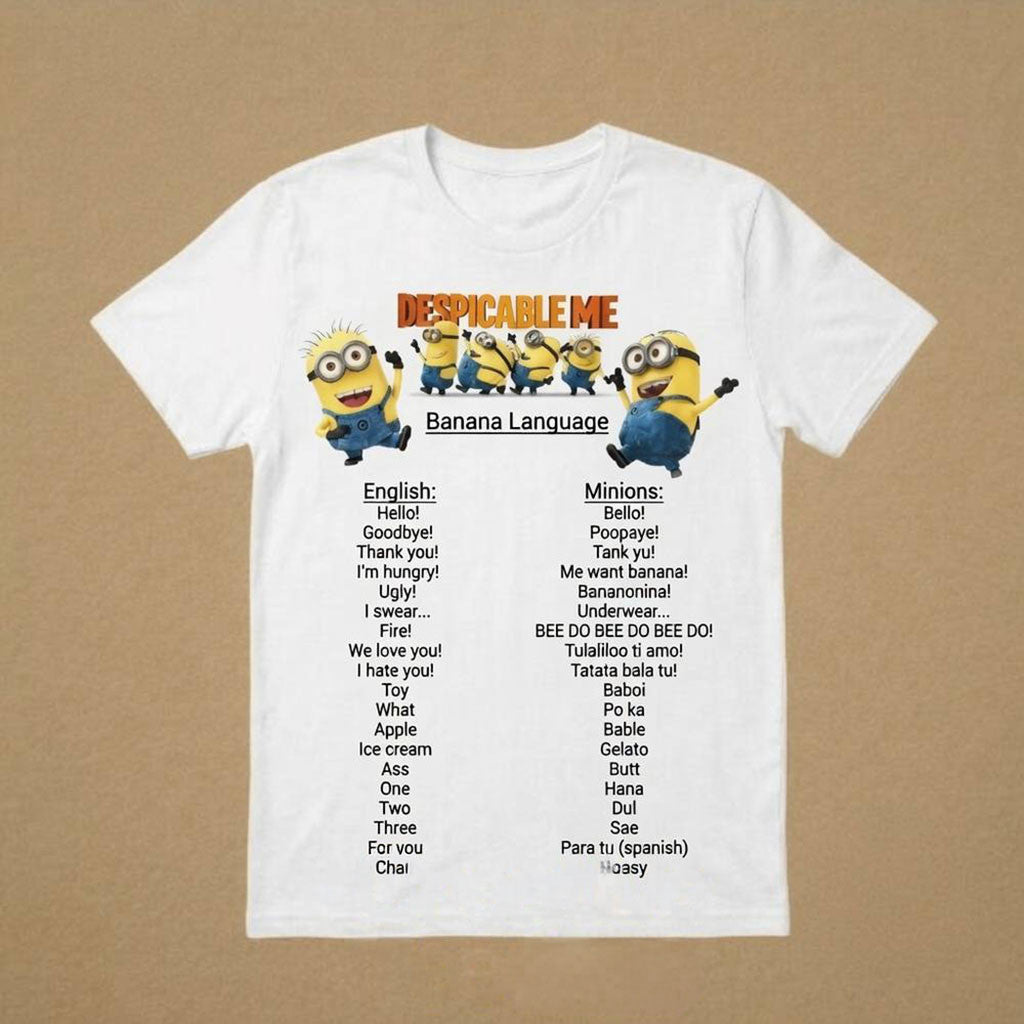 Despicable Me Minion Banana Language Dictionary Graphic T-Shirt Funny Shirt Minion Merch - Merchluma