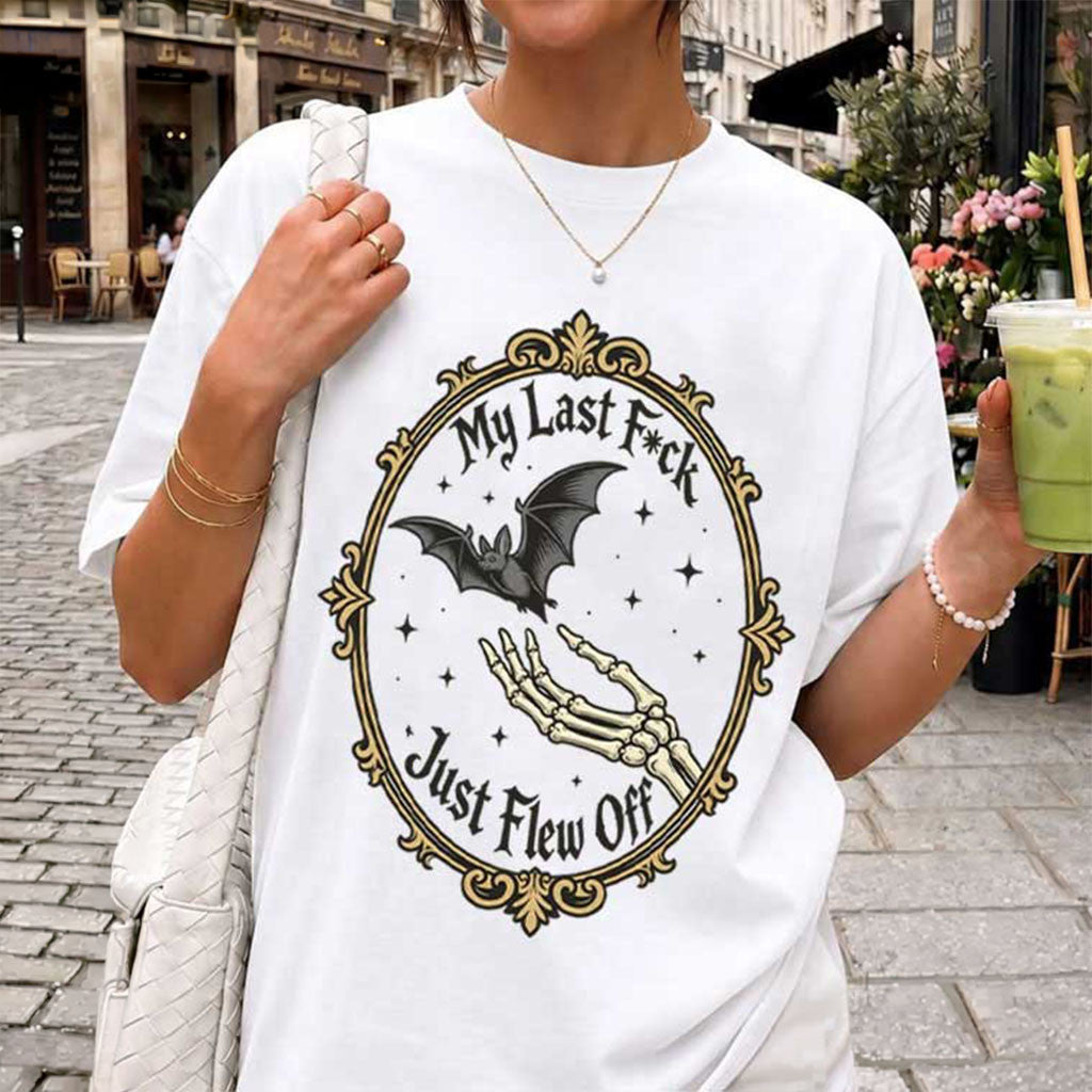 Halloween My Last Fuck Just Flew Off Sarcastic Bat Rude Skeleton T-Shirt Halloween Gift Ideas - Merchluma