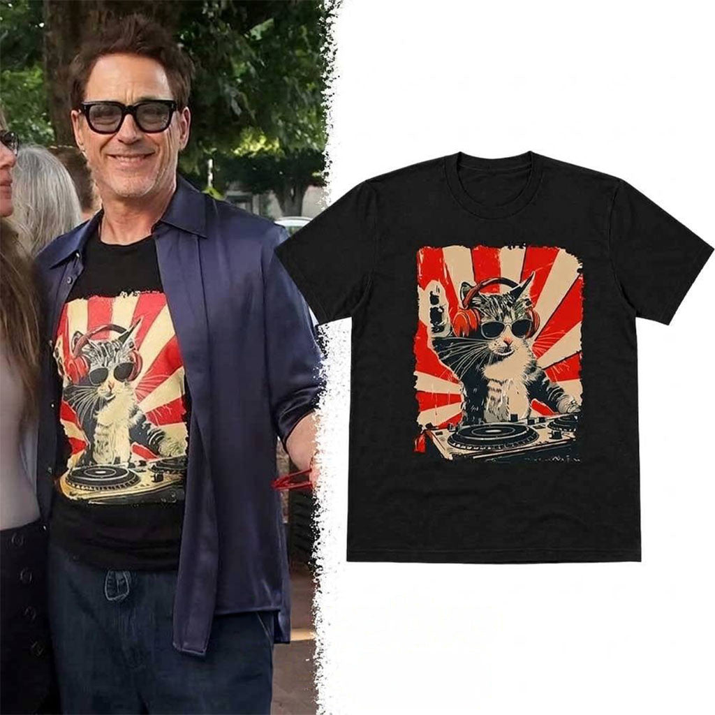 Robert Downey Jr At East Hampton The Invite DJ Cat Wearing Headphones Shirt Brother Gifts - Merchluma