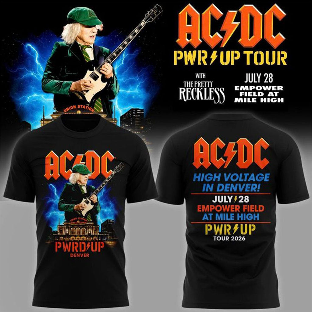 AC DC X Denver Power Up Tour 2026 Black T-Shirt ACDC Power Up Tour Merch Gift For Band Fans - Merchluma