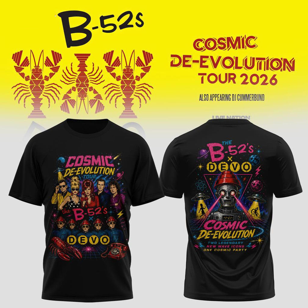 The B-52s X Devo Merch 2026 Cosmic De-Evolution T-Shirt Presents For Music Lovers - Merchluma