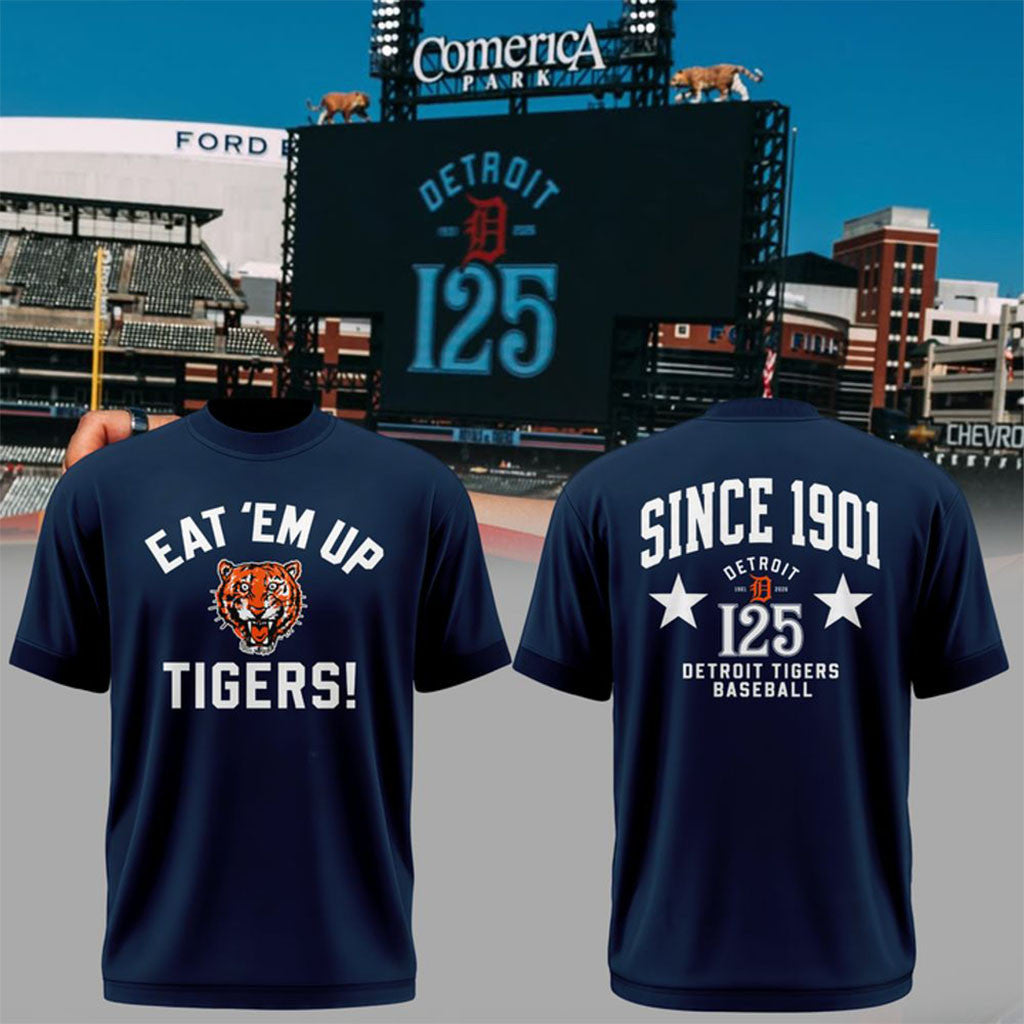 Detroit Tigers 125th Anniversary Eat Em Up T-Shirt Detroit Tigers Merch Gift For Baseball Fans - Merchluma