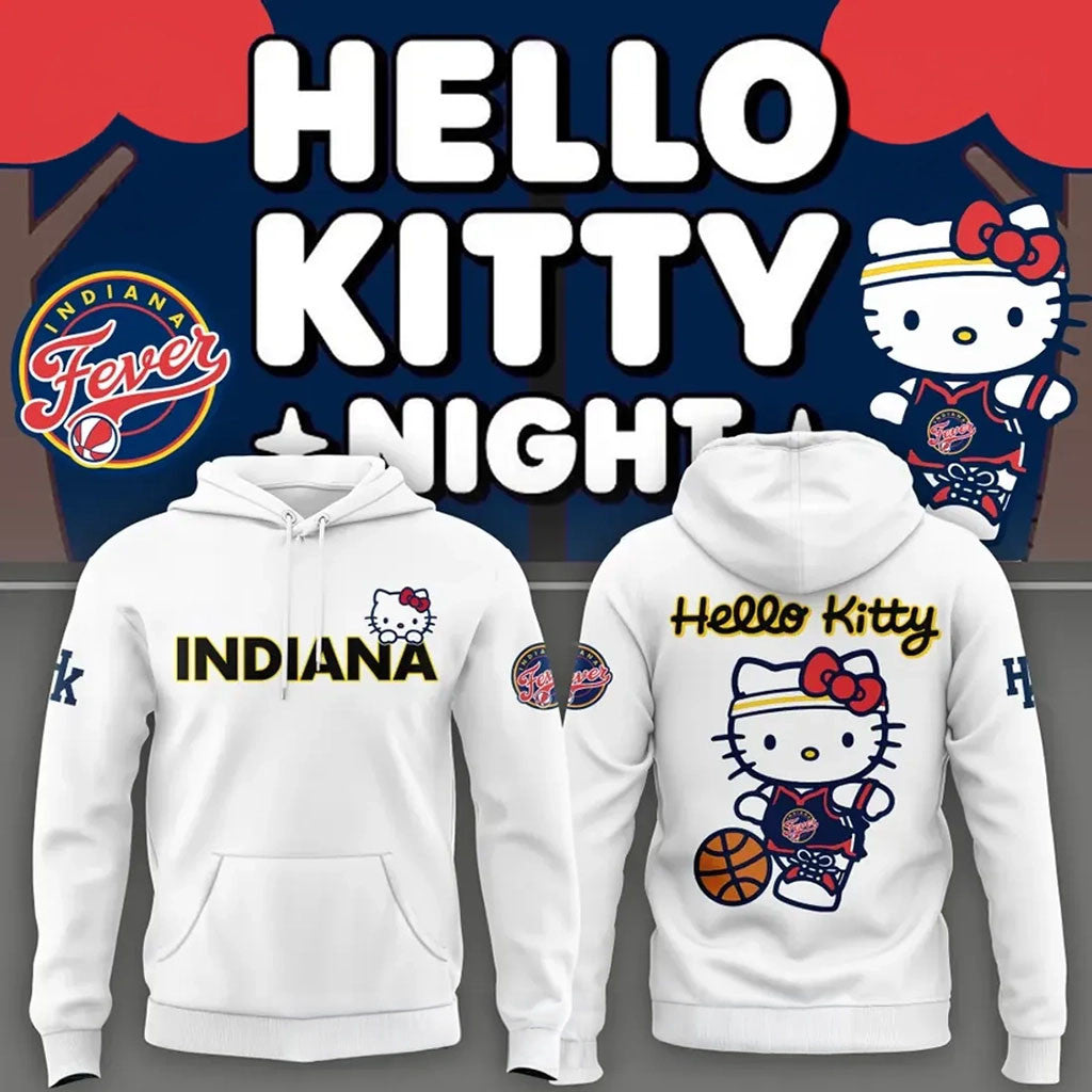 Hello Kitty X Indiana Fever Mascot White Hoodie Indiana Fever Merch Cute Gift For Basketball Fan - Merchluma