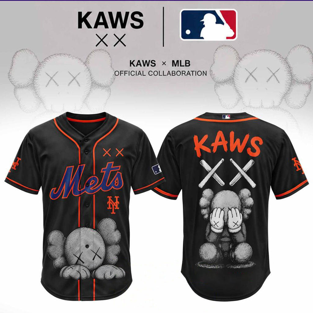 New York Mets X KAWS Blackout Baseball Jersey 2026 NY Mets Merch Gift For Baseball Lovers - Merchluma