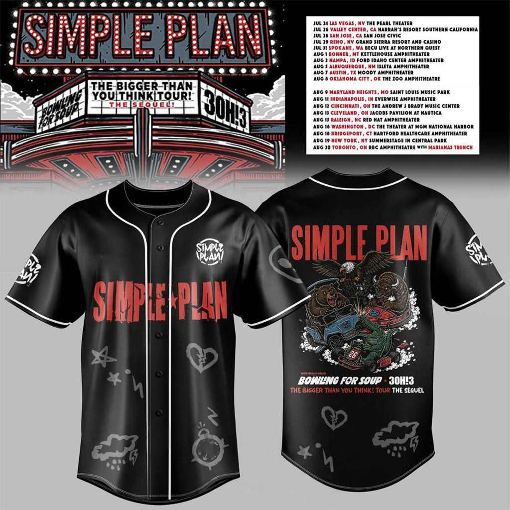 Simple Plan The Bigger Than You Think Tour 2026 Baseball Jersey Simple Plan Merch Fan Gifts - Merchluma
