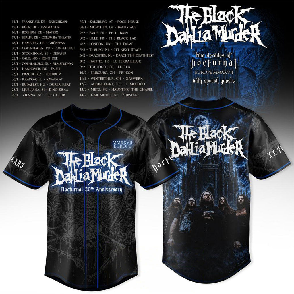 The Black Dahlia Murder Merch 2026 Two Decades of Nocturnal Europe MMXXVII Baseball Jersey - Merchluma