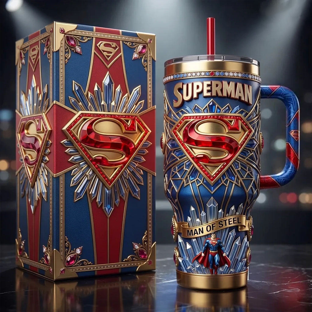 Superman Merch 2026 Man Of Steel 40oz Stanley Handle Tumbler Birthday Gift For Friend - Merchluma