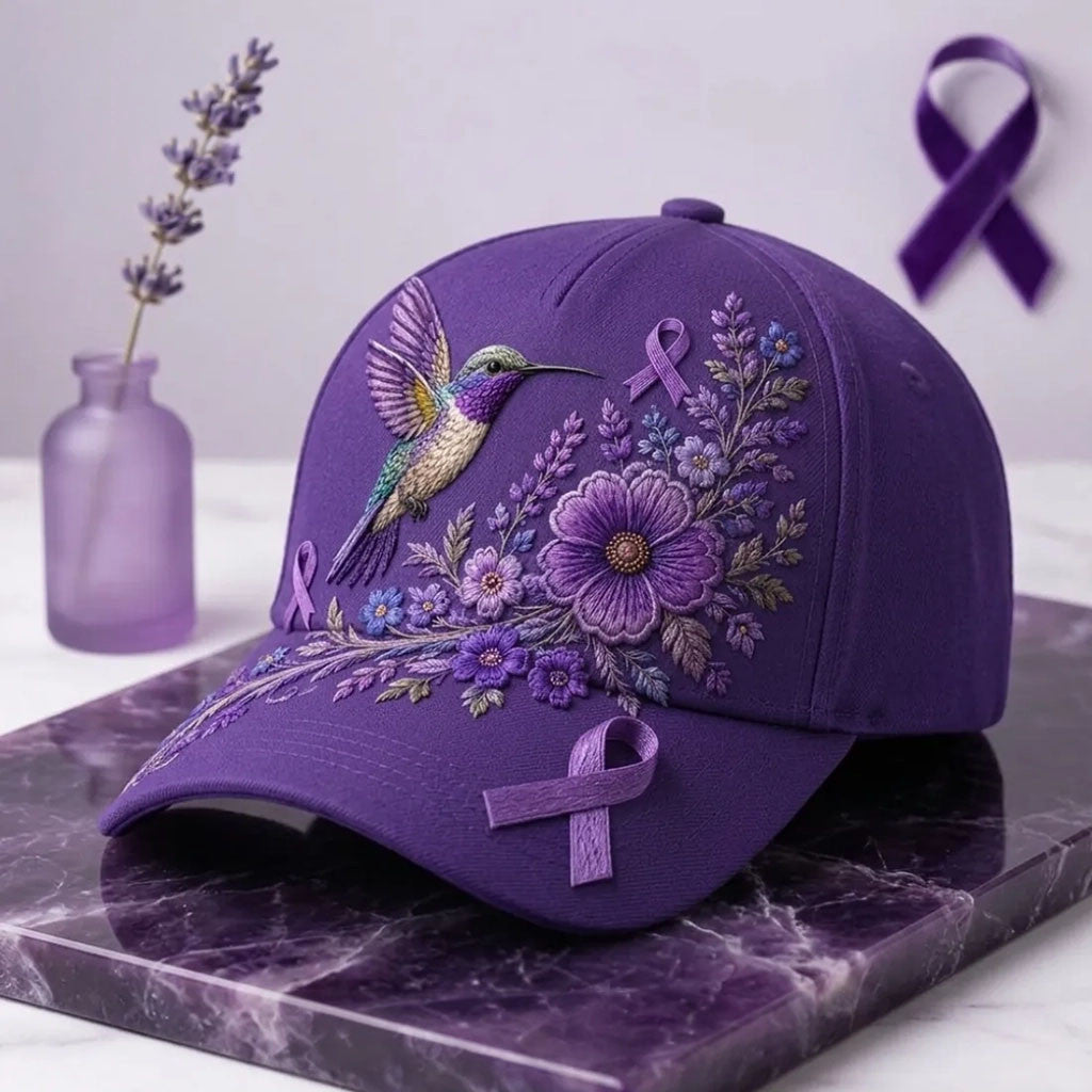 Purple Floral Hummingbird Alzheimer's Awareness Support Hat Best Gift For Grandma - Merchluma