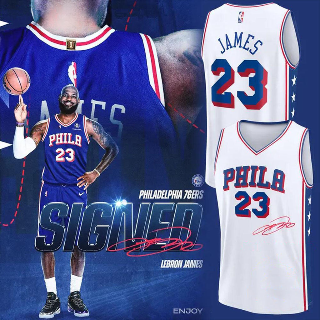 LeBron James Philadelphia 76ers 2026 Signatures White Basketball Jersey #23 LeBron James Merch - Merchluma