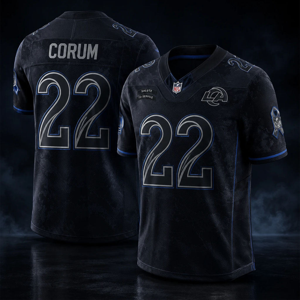 Los Angeles Rams #22 Corum Midnight Jersey Salute To Service Jersey Rams Merch Veteran Gifts - Merchluma