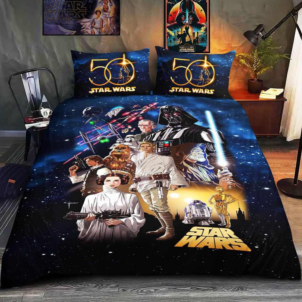 Star Wars 50th Anniversary Bedding Set 2026 Star Wars Merch Bed Decor Gift For Sci Fi Fans - Merchluma