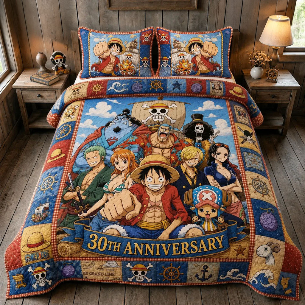 One Piece Straw Hat Pirates 30th Anniversary Quilt Bedding Set One Piece Merch Anime Fan Gifts - Merchluma