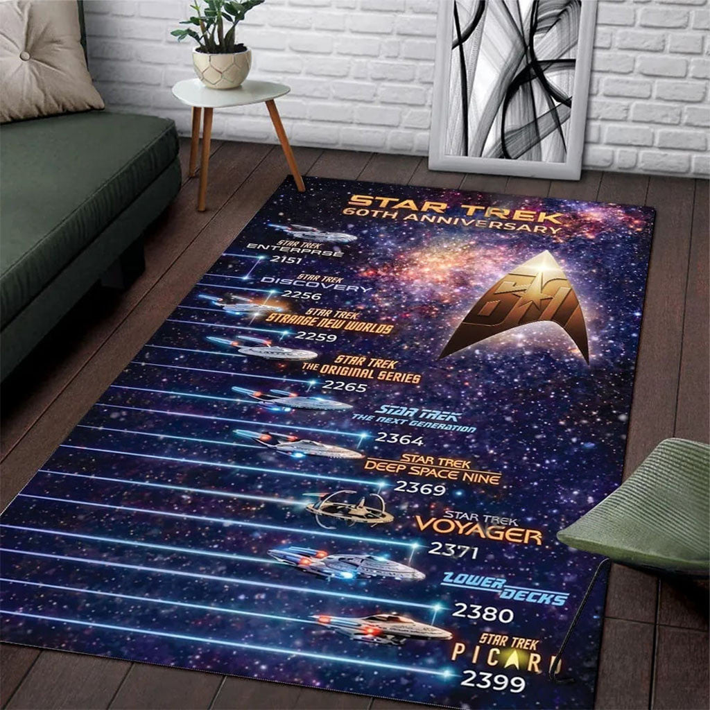 Star Trek 60th Anniversary Series Timeline Area Rug Living Room Decor Ideas Star Trek Merch - Merchluma