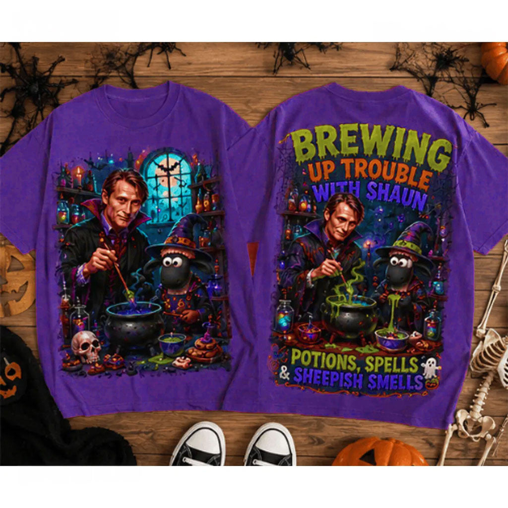 Mads Mikkelsen X Shaun The Sheep Purple Halloween T-Shirt Mads Mikkelsen Merch Gifts For Fans - Merchluma