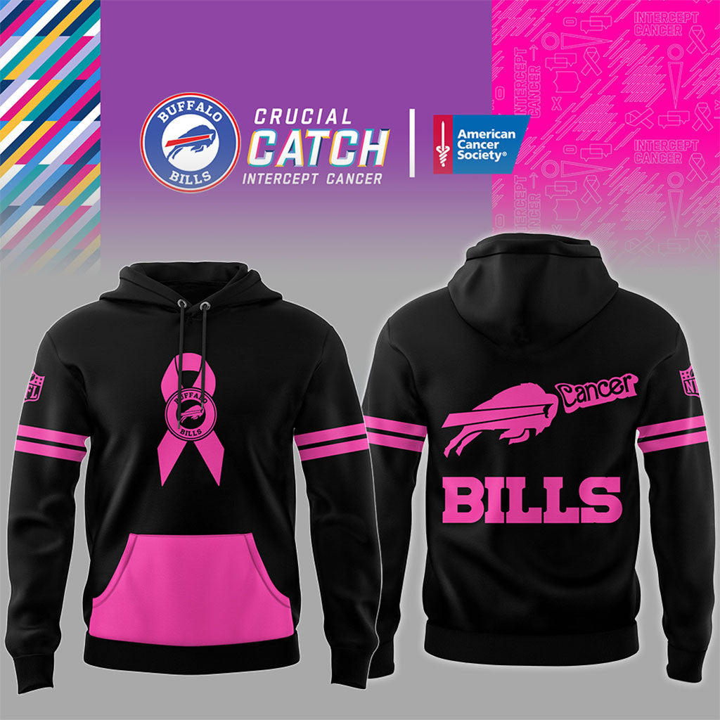 Buffalo Bills Intercept Cancer Hoodie Black Pink Bills Merch Presents For Football Fans - Merchluma
