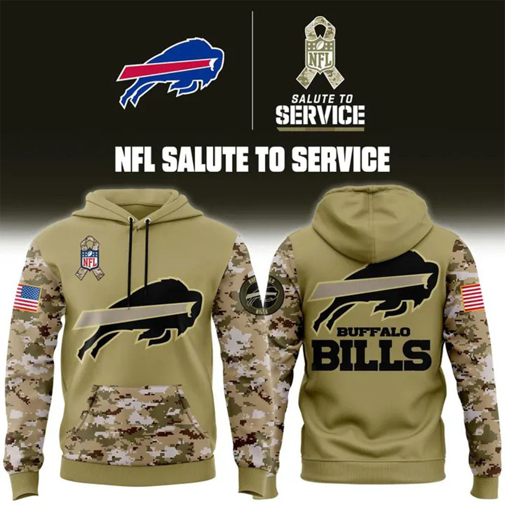 Buffalo Bills Football Salute To Service Camo Hoodie Buffalo Bills Merch Gifts For Dad - Merchluma