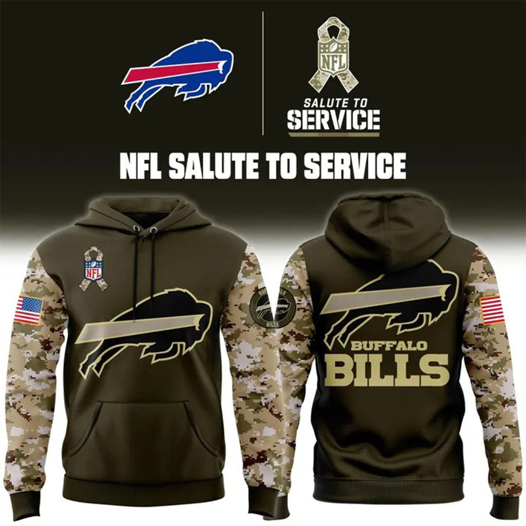Buffalo Bills Football Salute To Service Camo Hoodie Buffalo Bills Merch Veteran Gifts - Merchluma