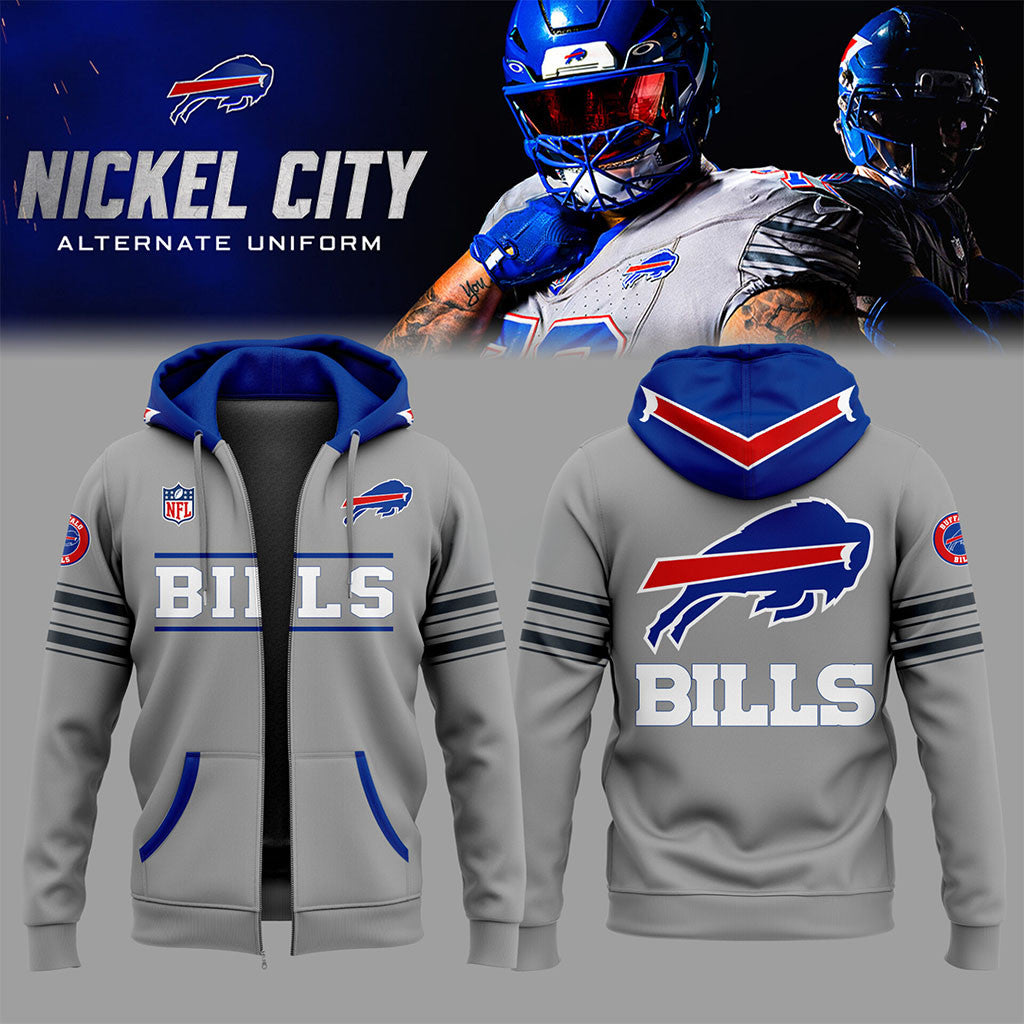 Buffalo Bills Nickel City Zip Hoodie Grey Bills Merch Unique Gifts For Football Lovers - Merchluma