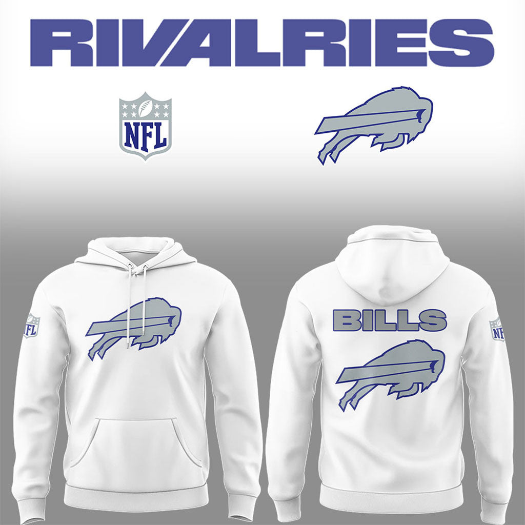 Buffalo Bills Football Rivalries Teaser Logo Hoodie White Bills Merch Best Gifts For Husband - Merchluma