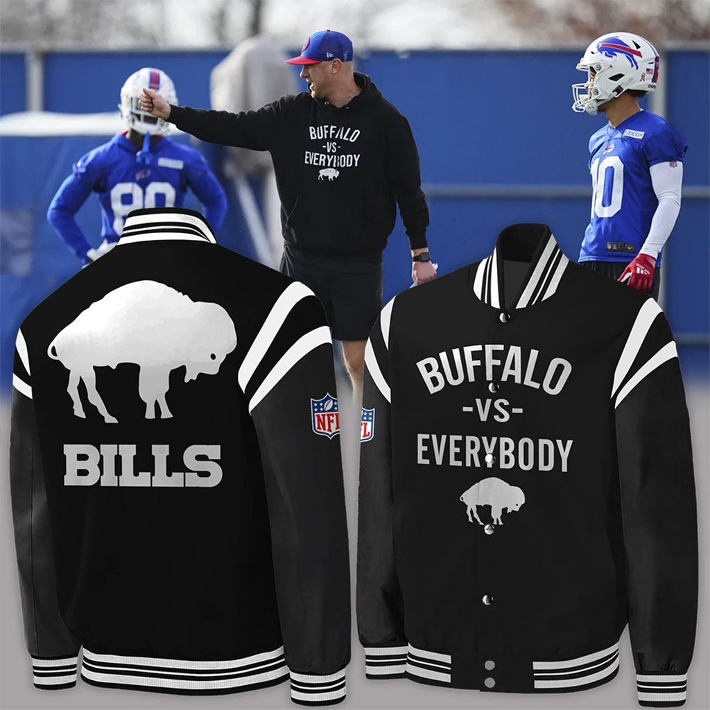 Buffalo Bills Football Team Jacket Black Buffalo vs Everybody Apparel Football Lovers Gifts - Merchluma