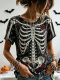 Halloween Floral Skeleton Art Shirt Halloween T-Shirts Womens Gifts For Mom - Merchluma