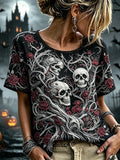 Halloween Skull Floral Art Shirt Halloween Graphic Tees Gifts For Wife - Merchluma
