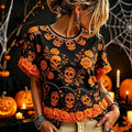 Halloween Skull Floral Art T-Shirt Cool Halloween Clothes Gifts For Wife - Merchluma