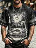 Skull Vinyl Record Pattern Gothic Music Style T-Shirt Halloween Shirts Men Horror Gear - Merchluma
