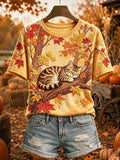 Cat Maple Leaf Shirt Ladies Halloween Clothes Cute Gifts For Cat Lovers - Merchluma