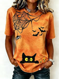 Halloween Spider And Black Cat Art Shirt Halloween T-Shirts Womens Gifts For Wife - Merchluma