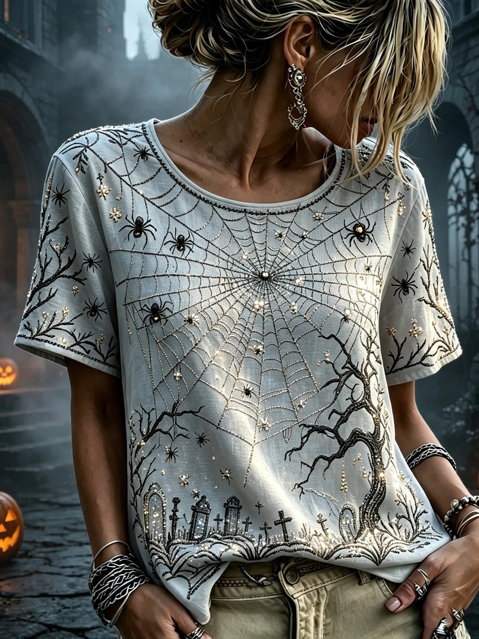 Halloween Spider Web Art Shirt Halloween Tee Shirts Gifts For Girlfriend - Merchluma