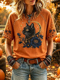 Halloween Sun And Moon Cat Shirt Horror Themed Shirts Halloween Gifts For Her - Merchluma