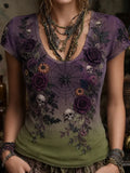 Halloween Gothic Skull Spiderweb And Rose T-Shirt Best Halloween Clothes Gifts For Mom - Merchluma