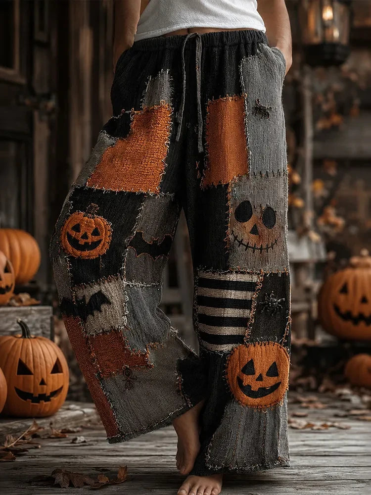 Halloween Pumpkin And Bat Pants Ladies Halloween Outfits Gifts For Girlfriends - Merchluma