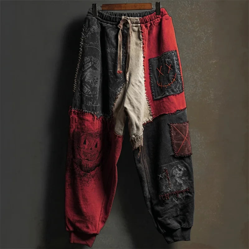 Halloween Stitched Faces Colorblock Patchwork Sweatpants Halloween Inspired Clothing Son Gifts - Merchluma