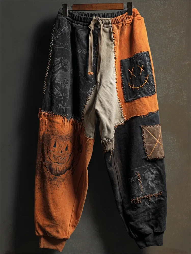 Halloween Stitched Faces Colorblock Patchwork Sweatpants Halloween Themed Clothes Him Gifts - Merchluma