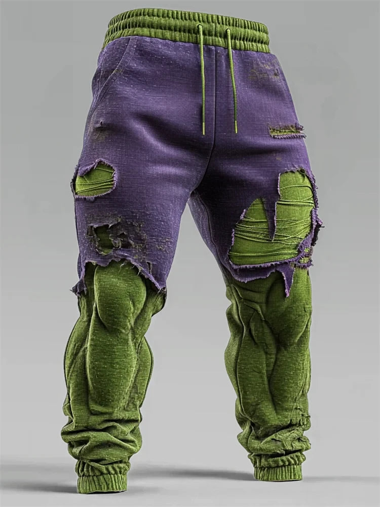 Halloween Season Muscle Line Contrast Distressed Sweatpants Halloween Outfits For Guys - Merchluma