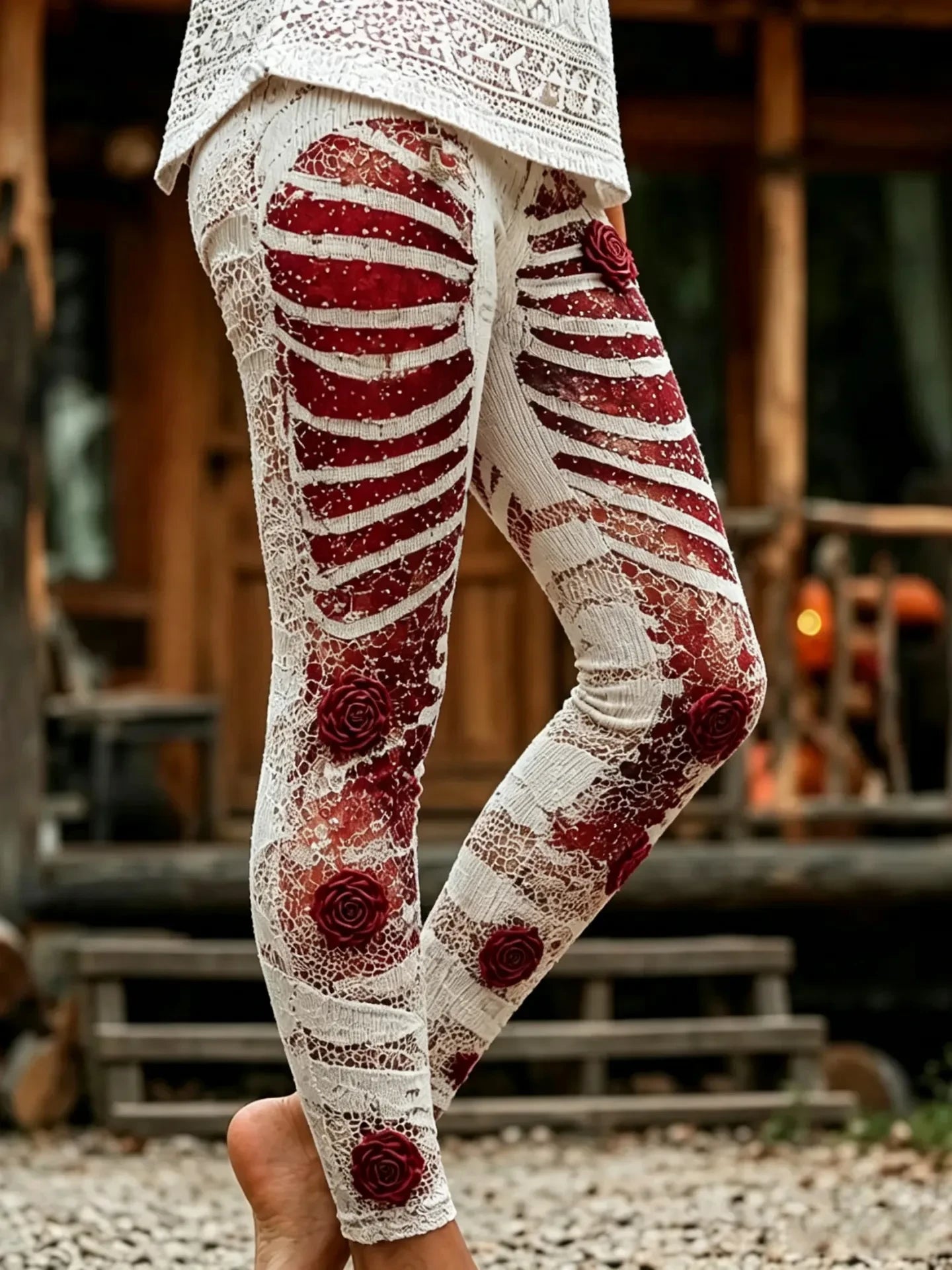 Halloween Rose Skull Art Leggings Womens Halloween Apparel Gifts For Wife - Merchluma
