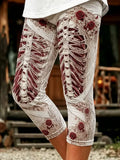 Halloween Rose Skull Art Skinny Capri Pant Halloween Themed Clothes Gifts For Women - Merchluma