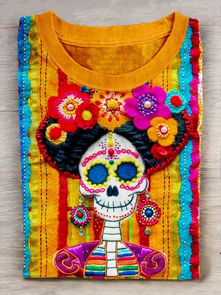 Mexican Sugar Skeleton Catrina Day Of The Dead Inspired T-Shirt Dia de Muertos Shirt Women - Merchluma