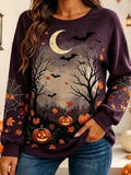 Halloween Spooky Forest And Pumpkin Graphic Long Sleeve Shirt Halloween Gift Ideas For Adults - Merchluma