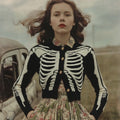 Vintage Skull Ribs Pattern Black Cardigan Ladies Halloween Clothes Gift Ideas For Wife - Merchluma