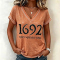 1692 They Missed One Halloween V-Neck Shirt Halloween Themed Clothes Sister Gifts - Merchluma