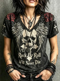 Dark Rose Skull Wings Spiderweb V-Neck T-Shirt Ladies Halloween Clothes Gifts For Sister - Merchluma