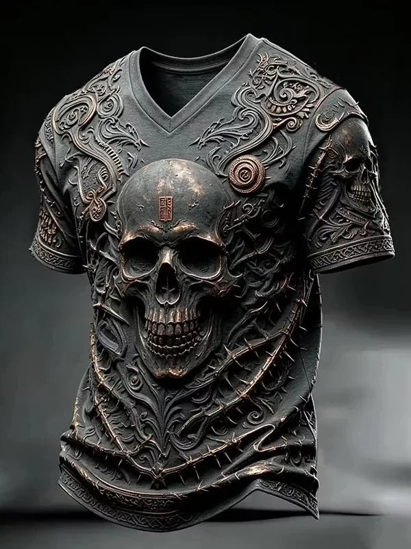 Halloween Gothic Skull V-Neck Shirt Halloween Themed Shirts Gift Ideas For Him - Merchluma