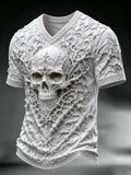 Halloween Gothic Skull Art V-Neck Shirt Scary Horror Halloween Clothes Gift Ideas For Dad - Merchluma