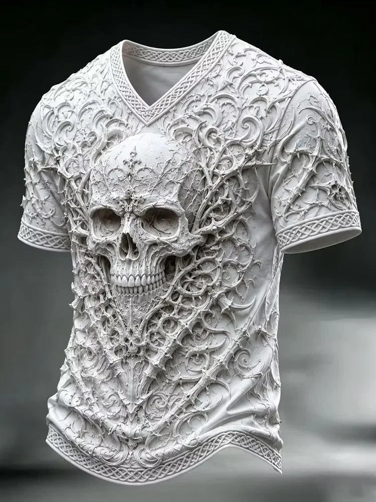Halloween Gothic Skull Art V-Neck Shirt Scary Horror Halloween Clothes Gift Ideas For Dad - Merchluma