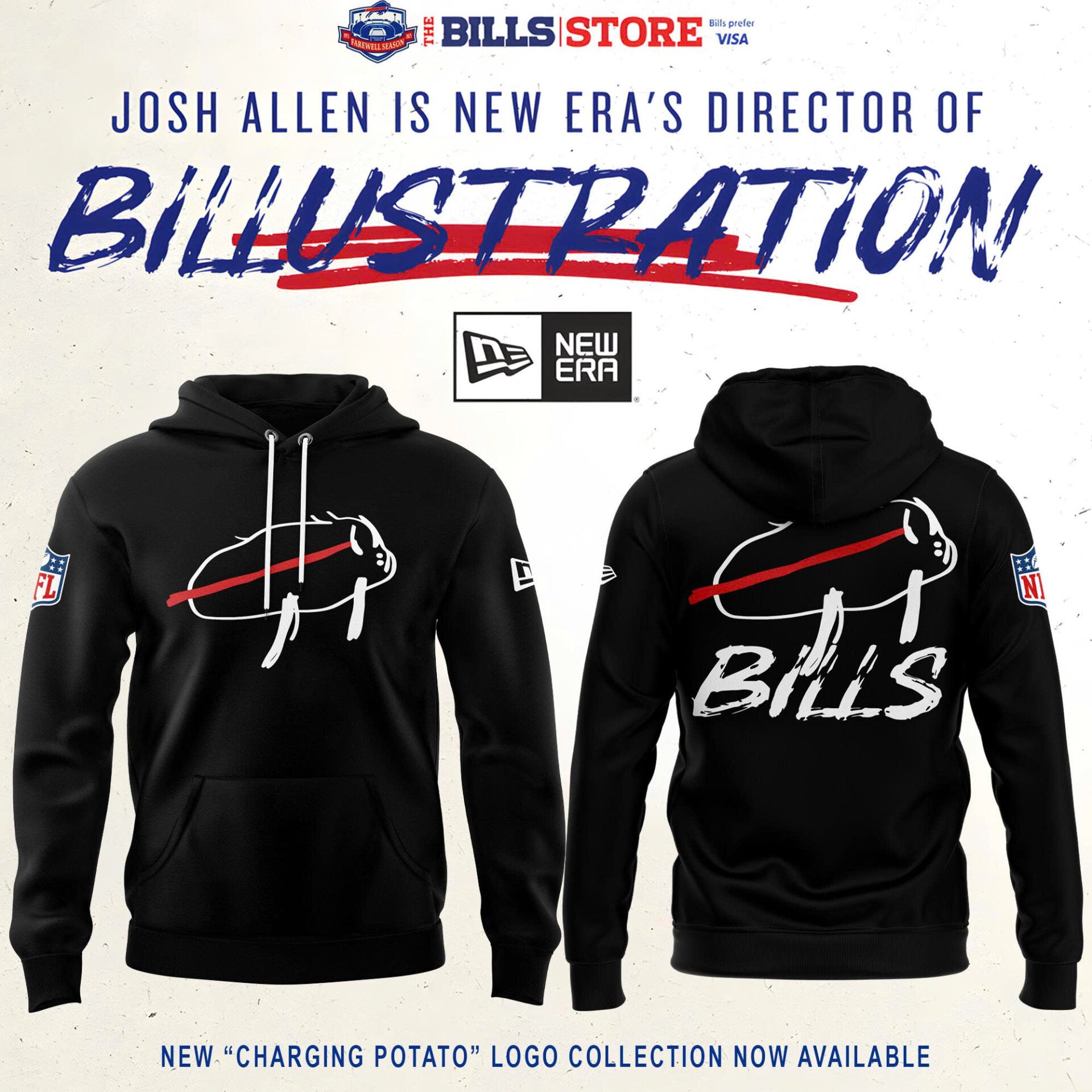 Buffalo Bills Charging Potato Logo Hoodie Black Buffalo Bills Merch 2026 Gift For Football Fans - Merchluma